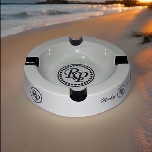 Rocky Patel RP Ashtray White Black Logo Ceramic Cigar Accessory